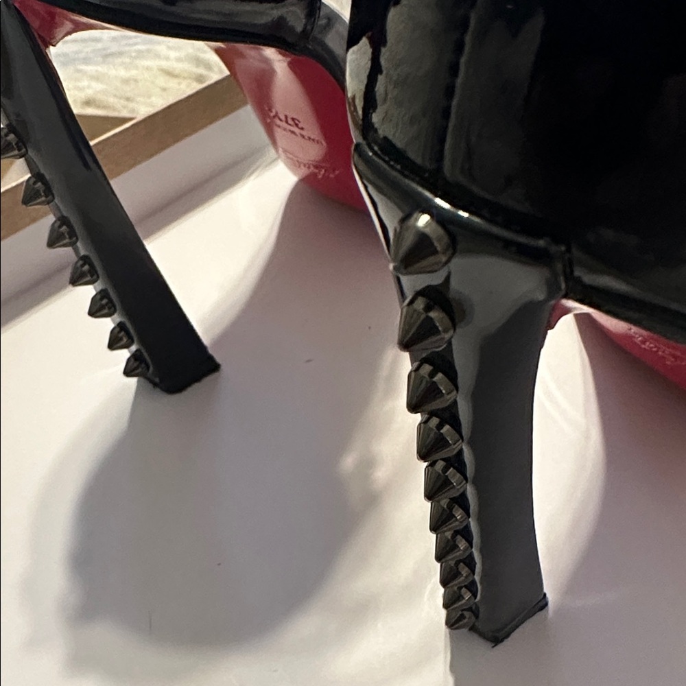 Christian Louboutin Black Patent Heels with Studded Detail - Picture 4 of 9